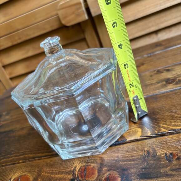 Vintage Clear Glass Lidded Candy Dish or Storage Jar – Hexagon Shape - Picture 6 of 6
